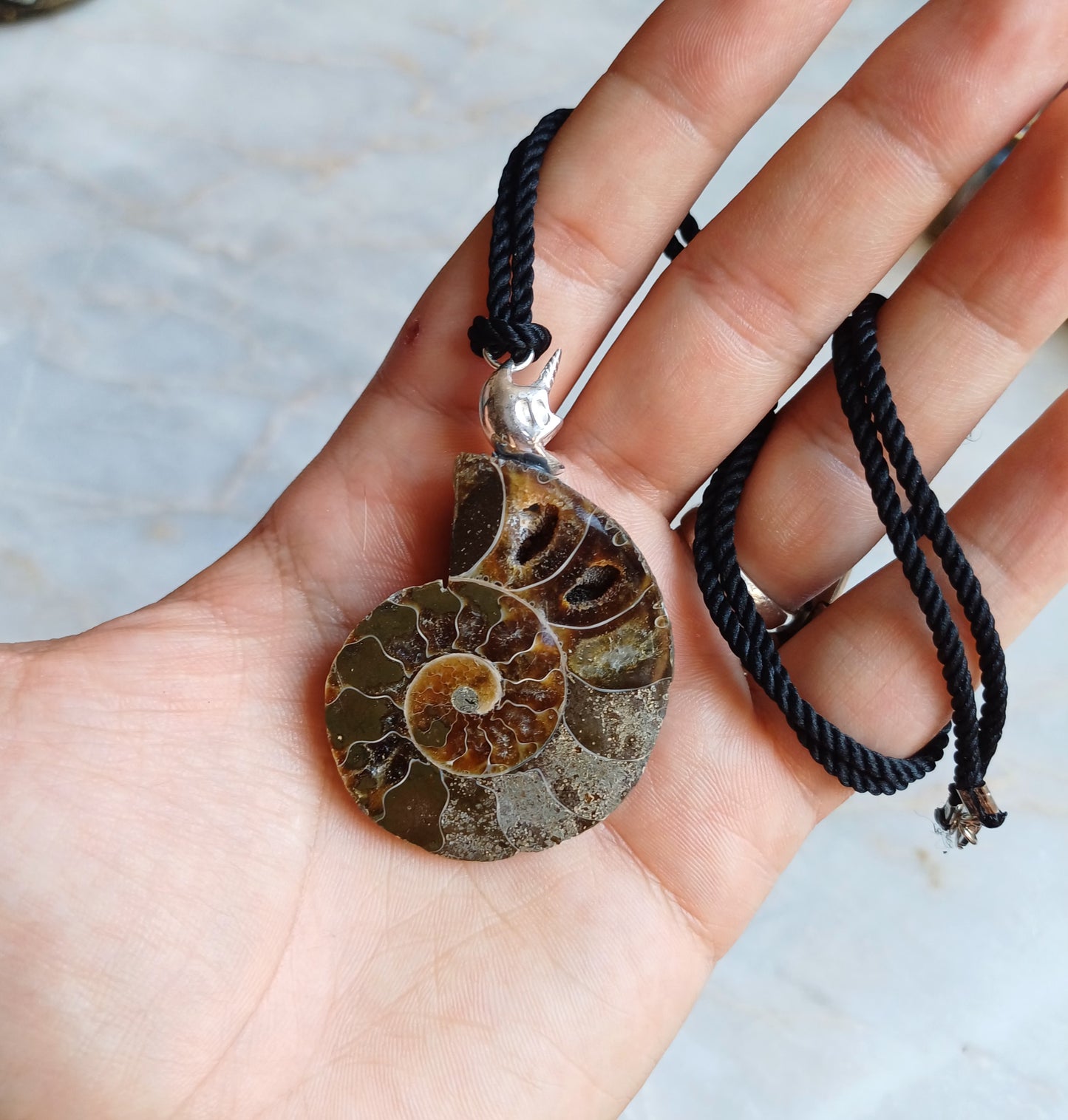 Ammonite crystal talisman necklace under ASHA icon in 925 silver ✨️